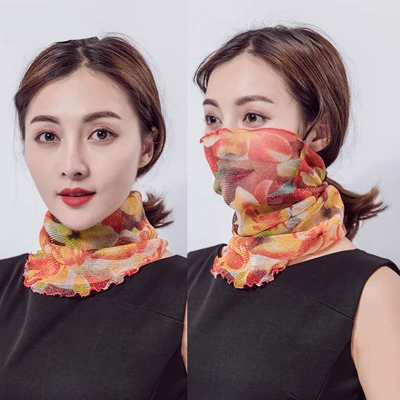 Модный женский шелковый шарф тонкая сетка висячий шейный шарф солнцезащитный Поддельный Воротник уличный шарф маска для лица Прямая поставка - Цвет: M19