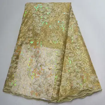 

African Yellow Lace Fabric 5 yards Embroidery Nigerian French Lace Fabric High Quality French Lace Fabric For Women Dress XCR01