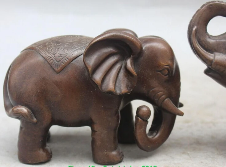 

6" Chinese Bronze Wealth Animal Auspicious Ruyi Elephant Heffalump Pair Statue S0708