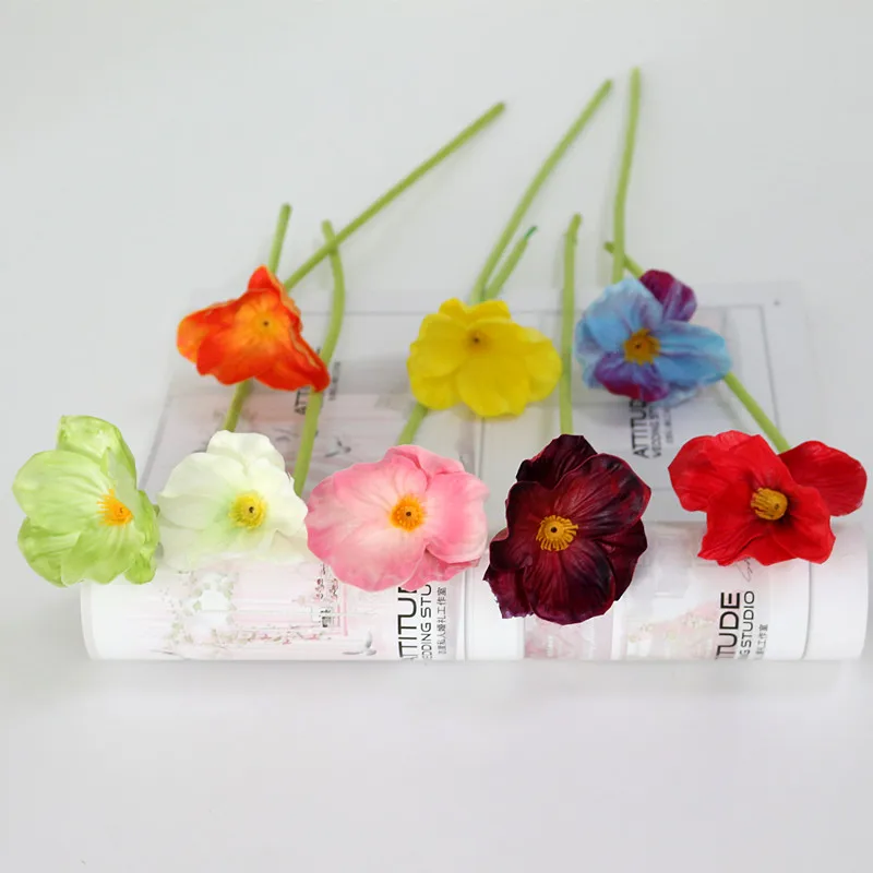 Flone High Quality Mini Artificial Poppies Branch Simulation Flowers Poppies Fake Flower For Wedding Home Office Party Decor Art (3)