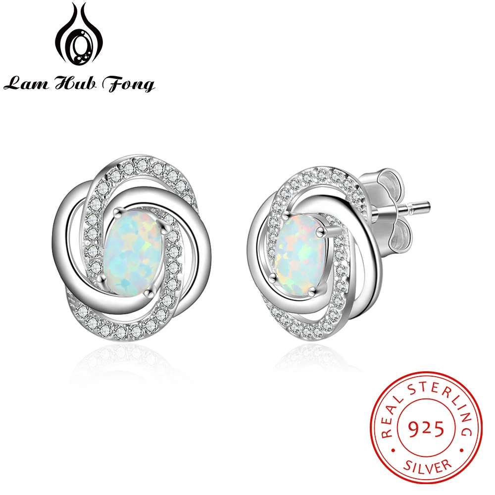 

925 Sterling Silver Opal Earrings with Cubic Zirconia Twist Knot Stud Earrings for Women Silver 925 Jewelry Gift (Lam Hub Fong)