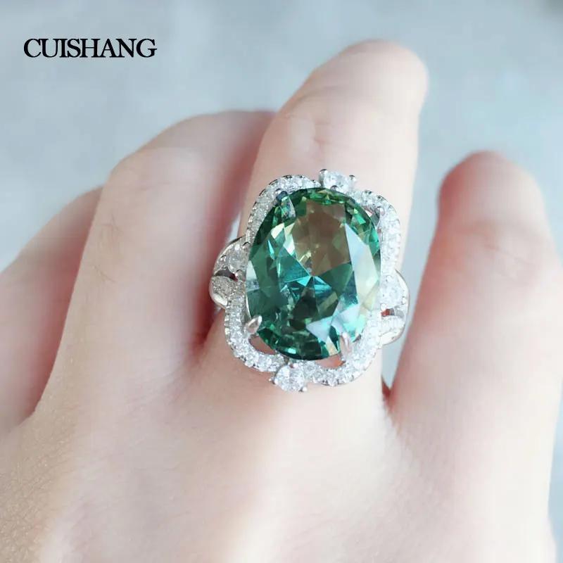 CSJ Created Green Sapphire Ring Sterling 925 Silver Classic Design Fine Jewelry Women Party Wedding Gift