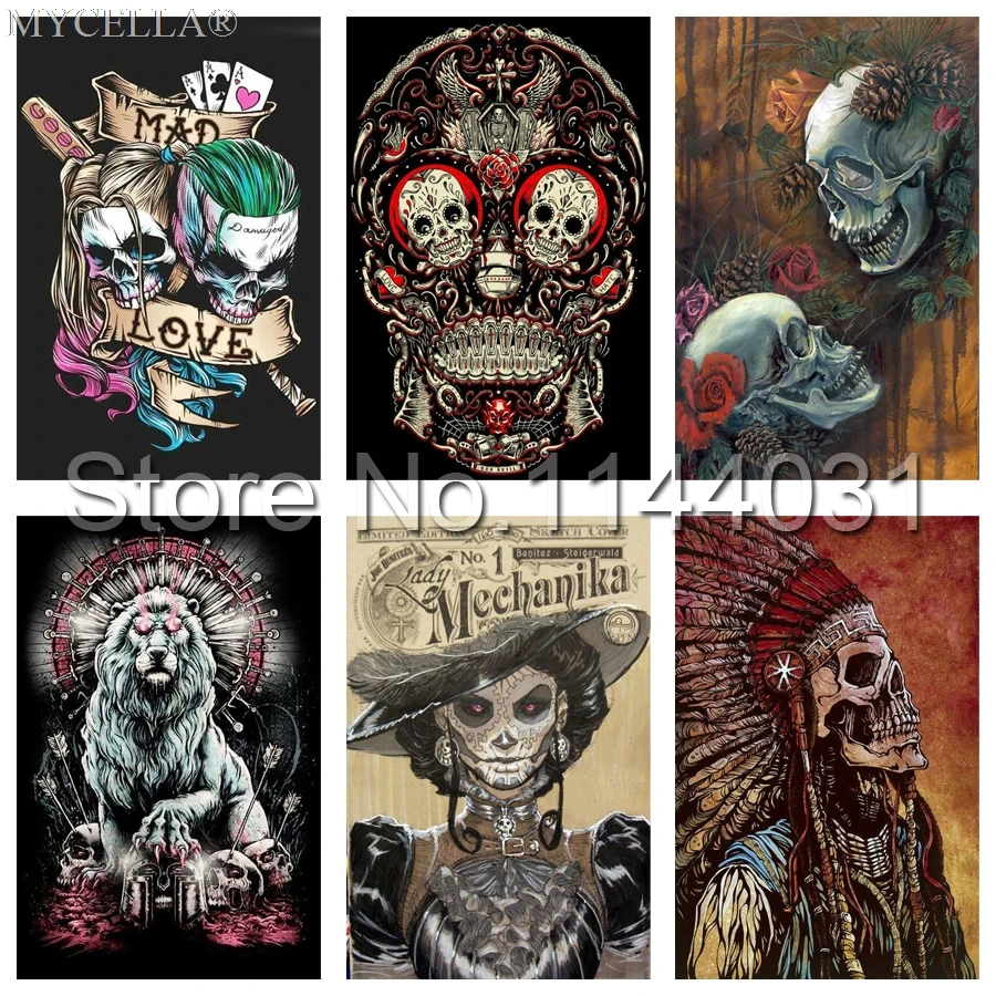 

MYCELLA Skeleton Art 5D Diy Diamond Painting Skull Flower Full Diamond Embroidery Cross Stitch Rhinestone Mosaic Home Decor