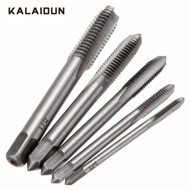 KALAIDUN 5PCS tap and die set Hand Spiral Point Straight Fluted Screw Tap Internal Thread Hand Tap Drill Set M3 M4 M5 M6 M81