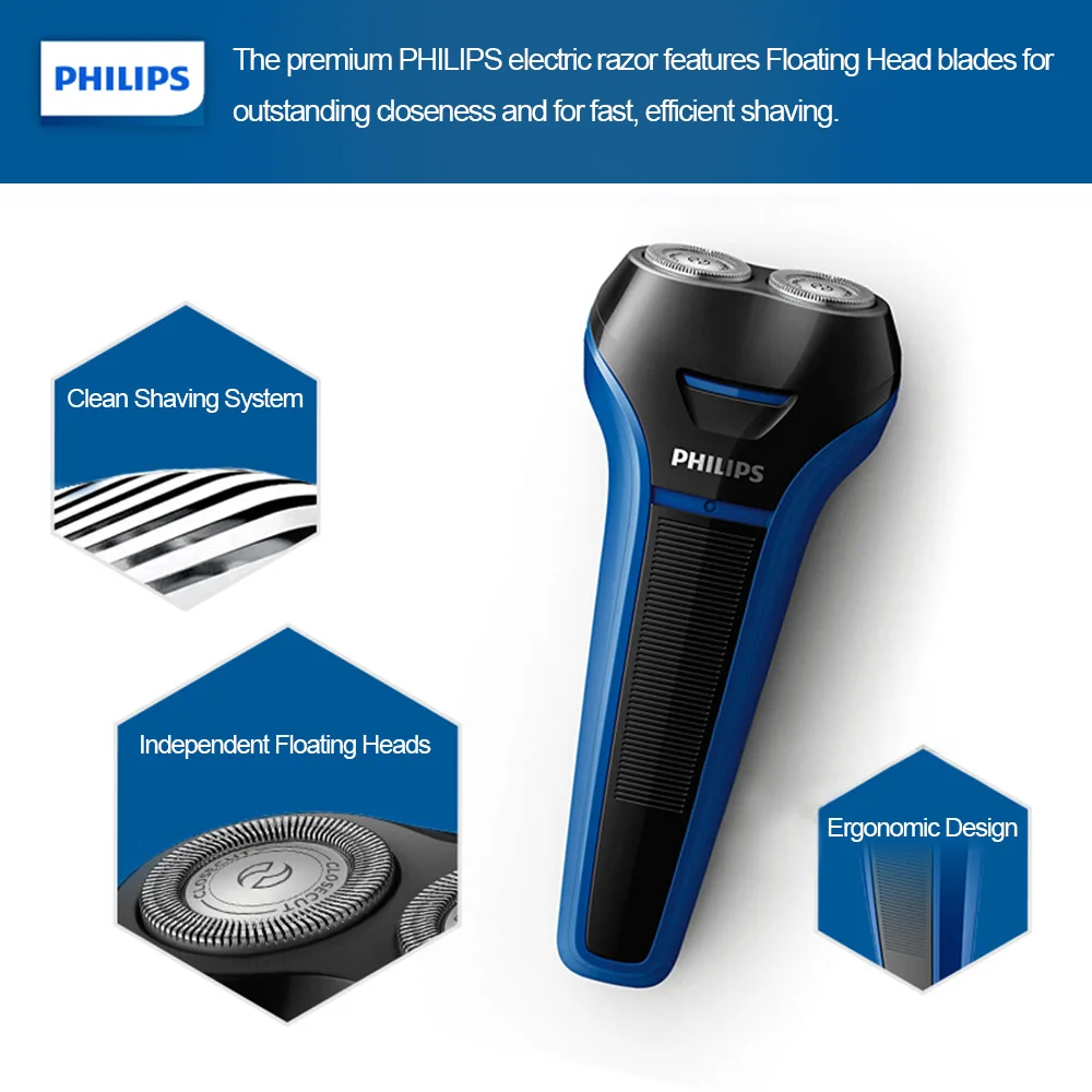 Philips S101 электробритва для бритья, бритва для бороды, машинка для бритья, перезаряжаемая, полностью моющаяся, 2 плавающие головки, для сухого бритья, для мужчин