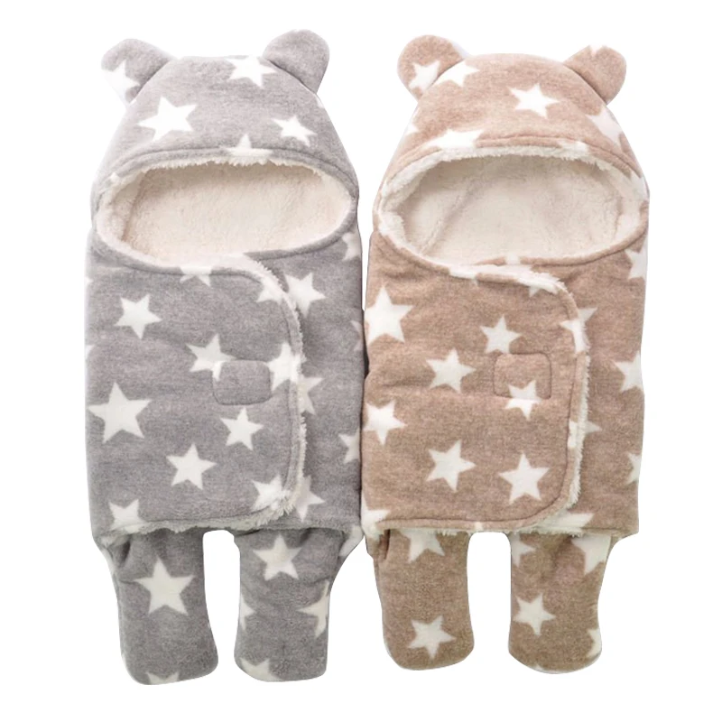 

Newborn Sleepsacks Winter for Stroller Heavy Baby Swaddle Blanket With Star White Fleece Baby Sleeping Bag Bedding Accessories