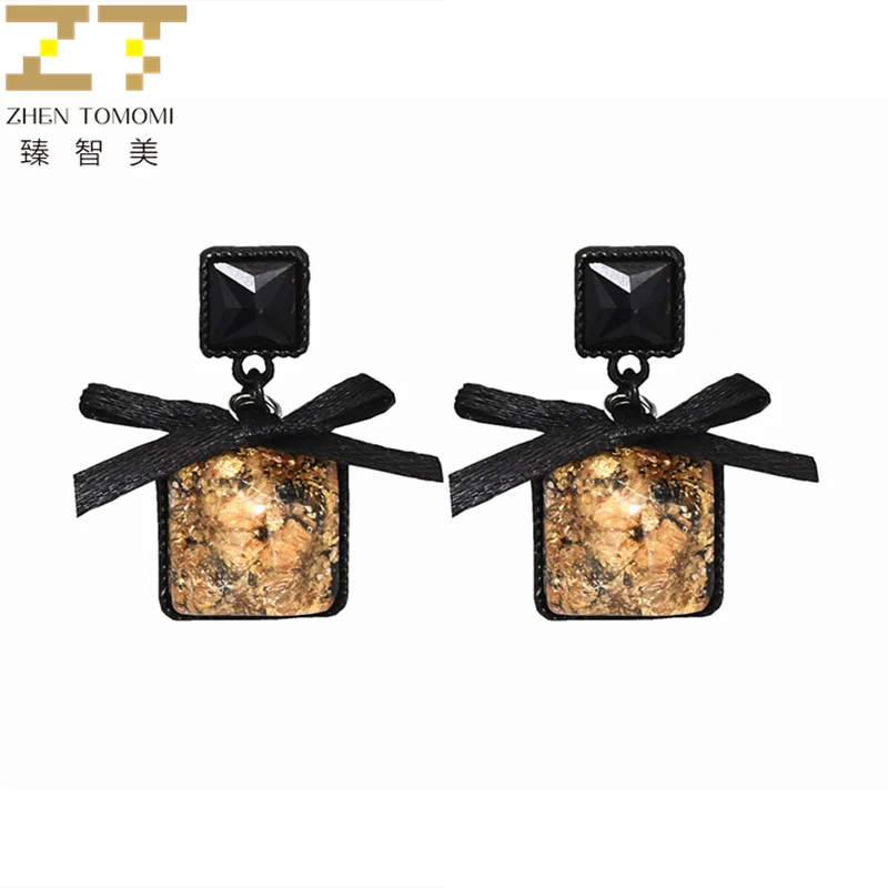 

2019 New Arrivals Hot Fashion Brincos Oorbellen Geometric Square Box Black Crystal Bowknot Drop Earrings For Women Jewelry