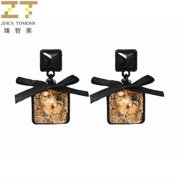 

2019 New Arrivals Hot Fashion Brincos Oorbellen Geometric Square Box Black Crystal Bowknot Drop Earrings For Women Jewelry