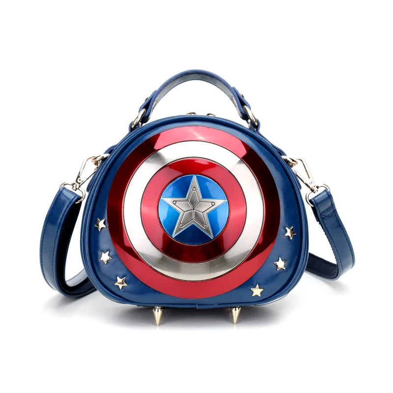 

Quality Contrast color PU leather 2016 High new United States captain metal shield Ladies & men Large Capacity portable backpack