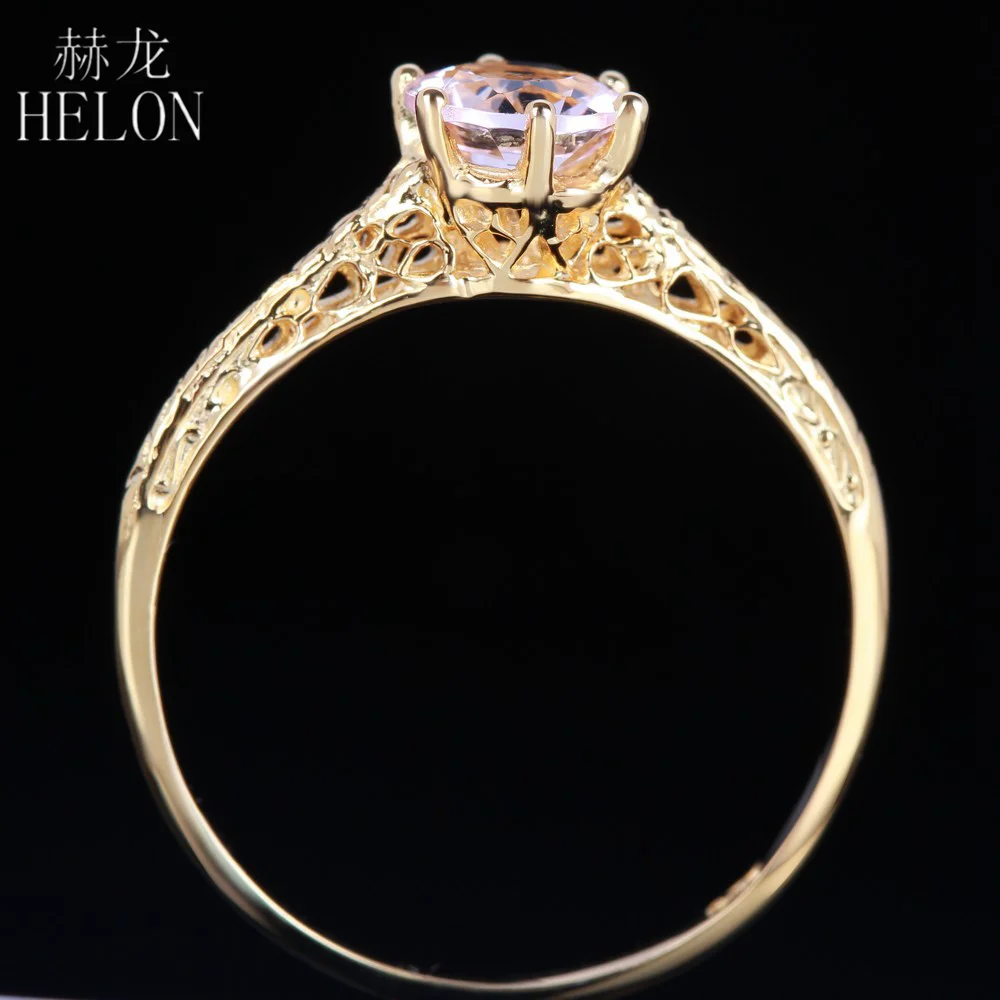HELON Solid 14 К желтого золота Сертифицированный круглый 0.72ct натуральный морганит обручальное кольцо для женщин юбилей старинные ювелирные украшения
