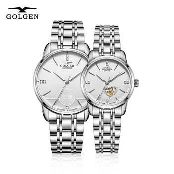 

GOLGEN Couple Mechanical Watch 50M Waterproof Stainless Steel Men Women Watches Skeleton Wristwatch