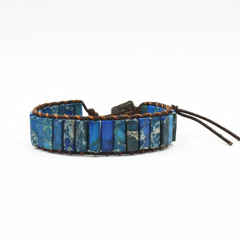 

Fashion chakra bracelet vintage style handmade blue natural stone beaded metal piece hollow glamour couple adjustable bracelet