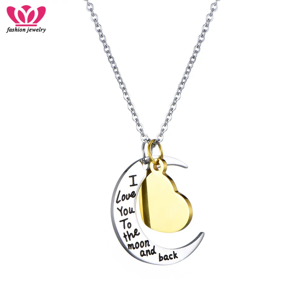 

I Love You Necklace Pendant Stainless Steel Jewelry Moon Heart Choker Necklaces For Women Valentine's Day Lover's Gifts 2019 New