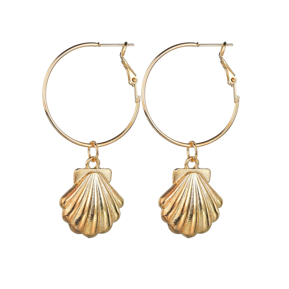 MissCyCy Bohemian Natural Sea Shell Earrings For Women Fashion Geometric Big Circle Earrings Female Hoop Earrings - Metal Color: E3074