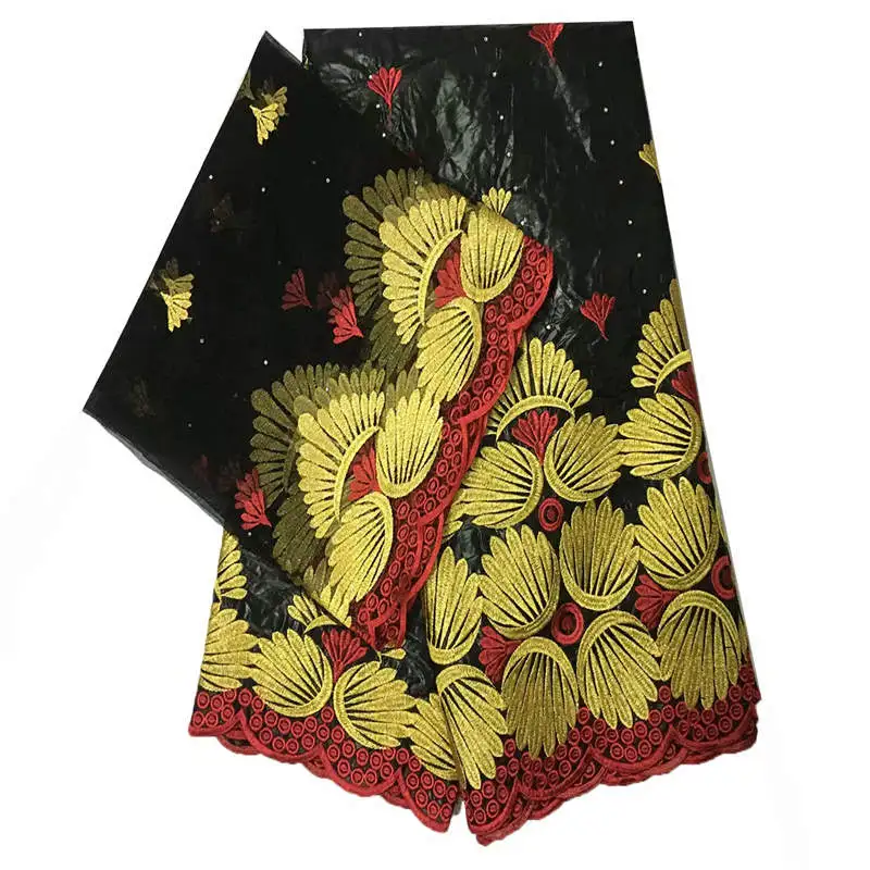 Высокое качество Африканский Базен Riche ткань дизайн вышитый Базен Riche с тюлем кружевной комплект! WXF776 - Цвет: Черный