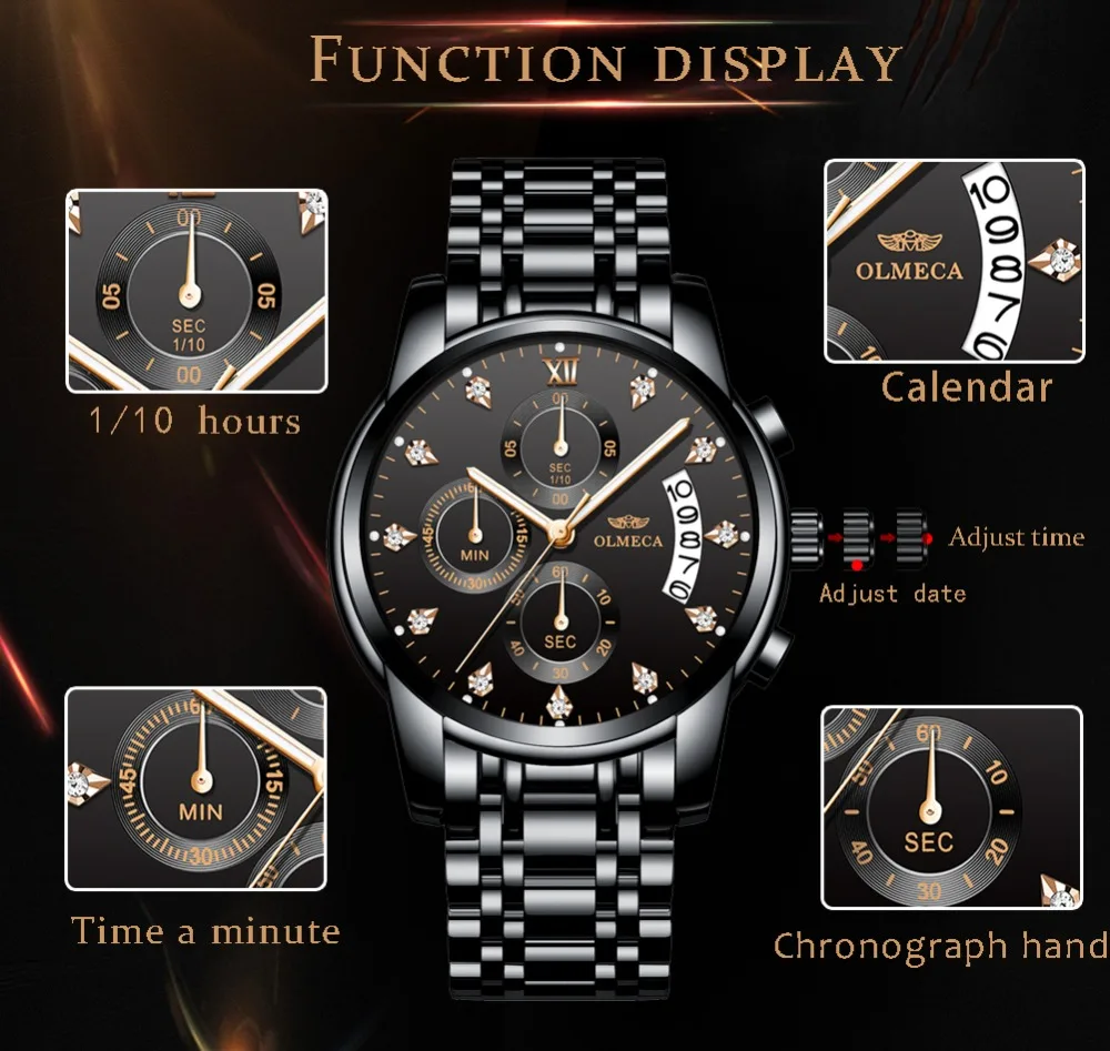 Mens Watches Top Brand Luxury OLMECA Clock Relogio Masculino 3ATM Waterproof Watches Chronograph Wristwatch Reloj Hombre for Men