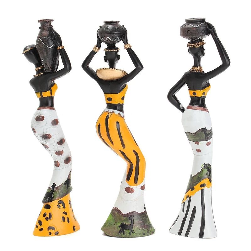 Goedkoop Mayitr 3 stks partij Exotische Hars Afrikaanse Dame Beeldjes Set Werkende Vrouw Standbeeld Ambachtelijke Ornamenten voor Hotelkamer Woondecoratie