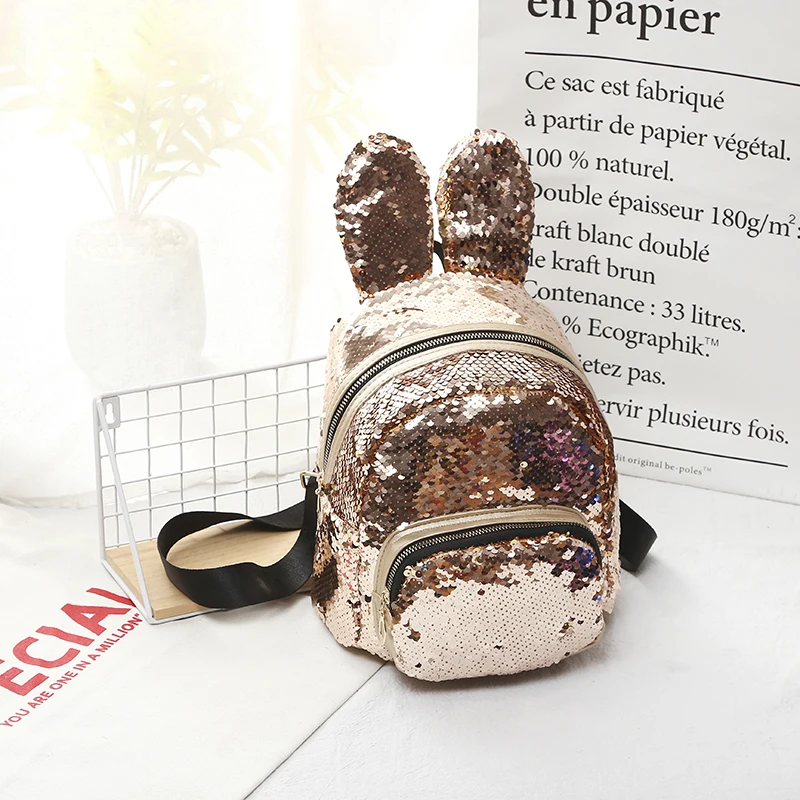 

Women Small Backpack Glitter Sequins Rabbit Ear School Bags for Teenage Girls Travel Large Capacity Bag Backpack Back Pack