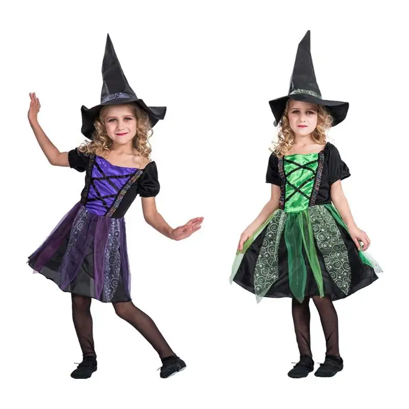 

Beautiful Little Witch Dress for Girl Halloween Costume Party Cosplay Decor Halloween party Home Party Girls Dresses With Hat