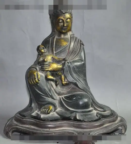 

S05818 10"China Buddhism Bronze Gilt songzi Kuan Yin Kwan-yin Bodhisattva Buddha Statue