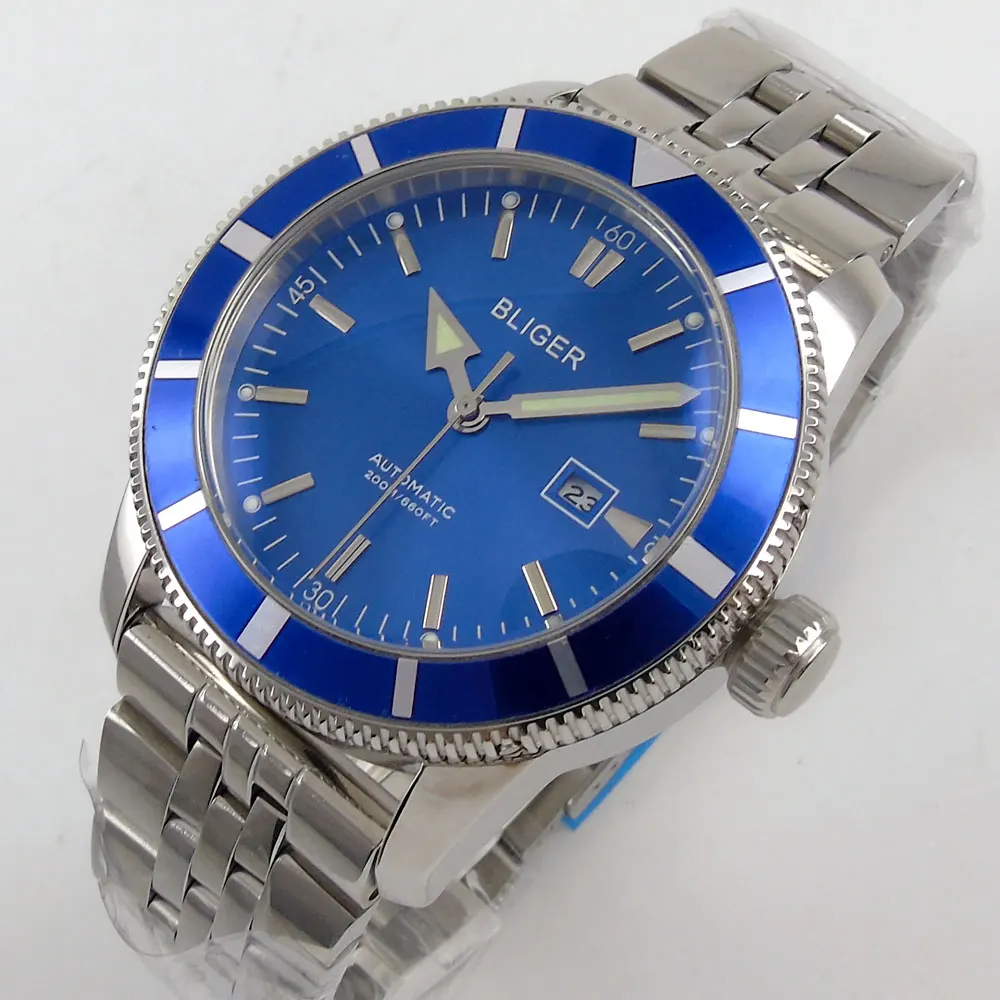 

Luxury BLIGER 46MM Blue Dial Men's Watch Date Display Rotating Bezel Automatic Movement Wrist Watch