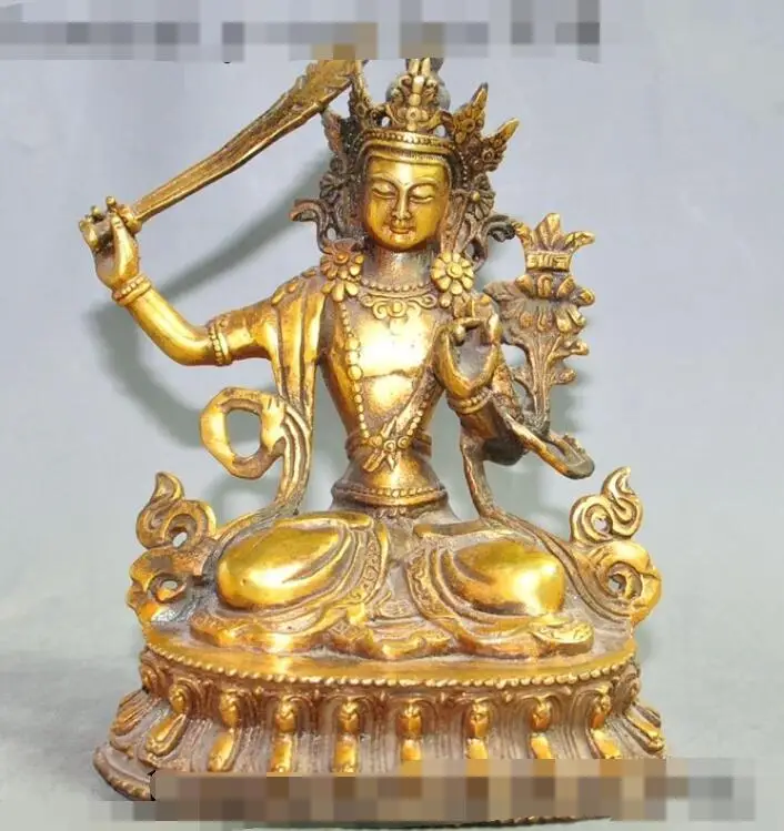 

S00474 6"tibet buddhism bronze gilt Manjusri Bodhisattva KwanYin Goddess Buddha statue