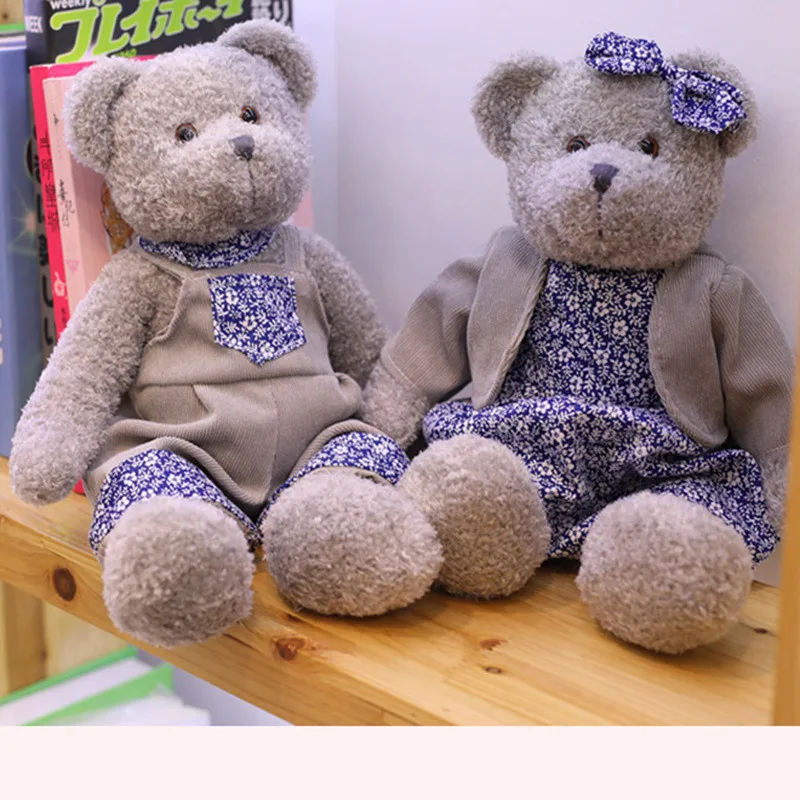 

1 pcs 30/40cm Lovely Couple Teddy Bear With Cloth Plush Toys Dolls Stuffed Toy Kids Baby Children Girl Birthday Christmas Gift
