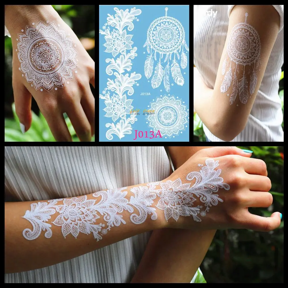 White Henna Dreamcatcher Temporary Tattoo For Women Wedding Body Art