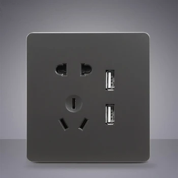 

2pcs Home Improvement Electrical Wall Socket MK Gray 86 Type Five Holes Outlet with Usb 10A Pop Electrical Socket