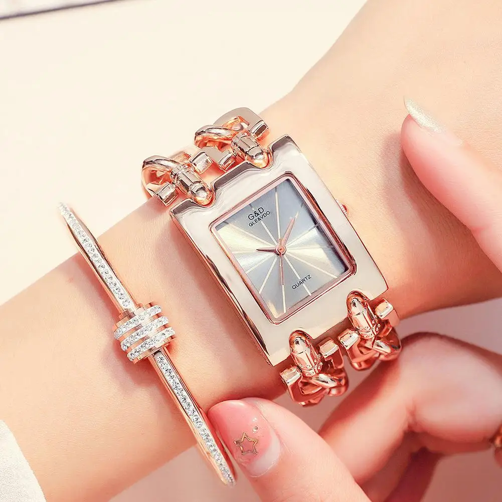 GLE& VDO Женские Кварцевые аналоговые наручные часы Роскошный прямоугольный Чехол-браслет(без цепочки
