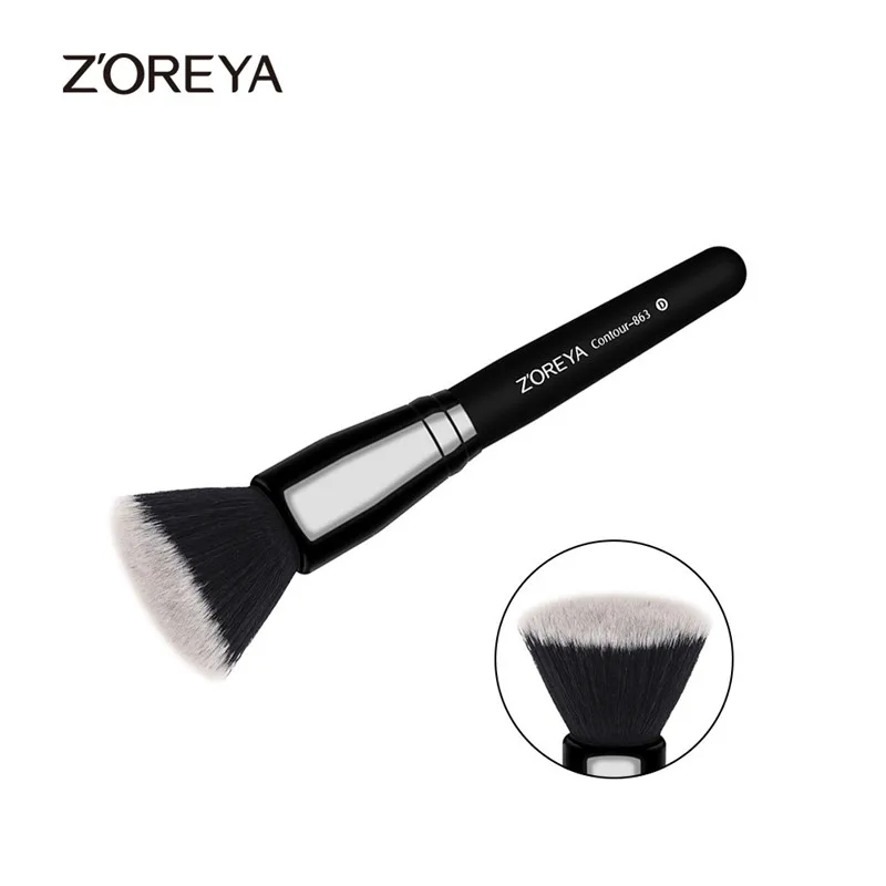 ZOREYA брендовая плоская контурная Кисть для макияжа, тонкие синтетические волосы, черные кисти с деревянными ручками, профессиональная пудра, румяна, инструменты для макияжа