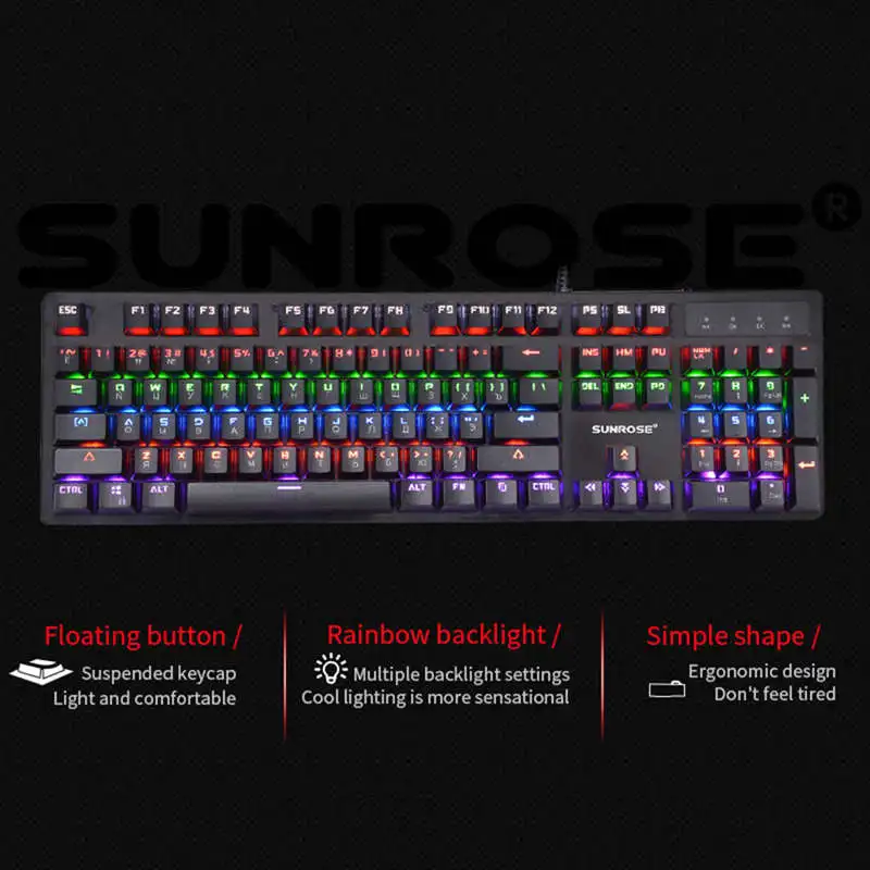 Sunrose Gk20 Usb русский язык Проводная клавиатура подсветка брызг 104 ключей игровая клавиатура для ноутбука Настольный ПК игры Bo