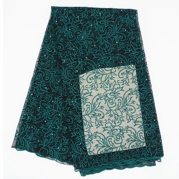 

Factory offers High Quality Latest African Frence Net lace with STONES Fabric for Nigerian Wedding Dresses Black+green