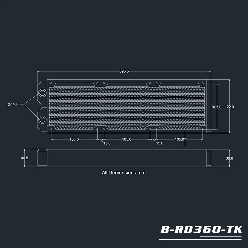 Bykski B-RD360-Tk 360 мм двухрядный толстый медный радиатор жидкостного охлаждения 38 мм