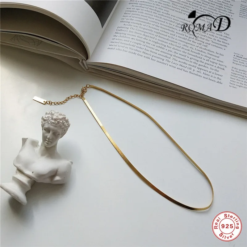 

Romad 925 sterling silver flat snake chain necklace gold fashion wild chain choker necklace for women jewelry for charms