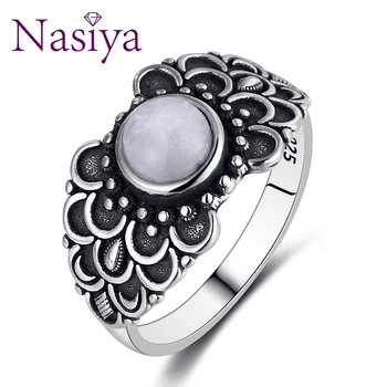 

Nasiya Blooming Flower With Natural Rainbow Moonstone Fine 925 Silver Jewelry Gemstone Rings For Women Party Wedding Wholesale
