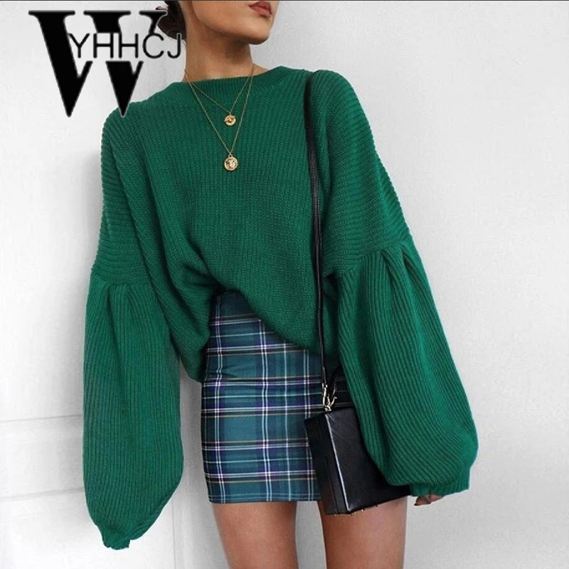 Kopen WYHHCJ 2018 nieuwe herfst winter vrouwen truien en pullovers lange mouwen casual crop trui dikker effen gebreide jumpers sweter