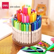 Deli watercolor pens 100 colors and 8 highlighters per set washable markers rotatable gift durable painting drawing colored pens