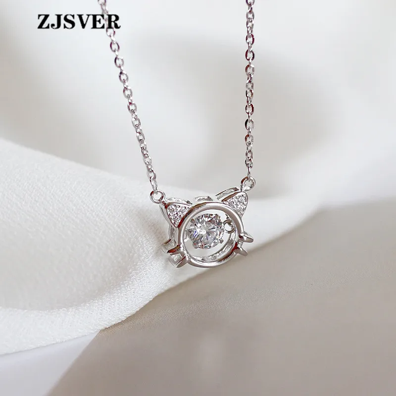 

ZJSVER Fine Jewelry 925 Sterling Silver Necklace Micro-set Cat Shape Zircon Pendant Fashion Silver Chain Women Necklace For Gift