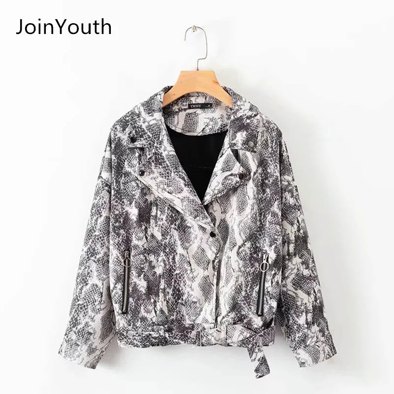 

JoinYouth Women Snake Print Fashion Autumn Stylish Jacket Ladies Loose Bomber Oversize Pockets Jacket Long Sleeve Coats Female