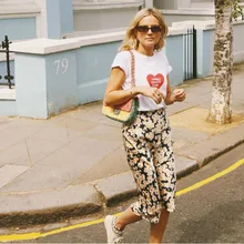 Высококачественная женская шелковая юбка-миди с принтом маргаритки и эластичной резинкой на талии