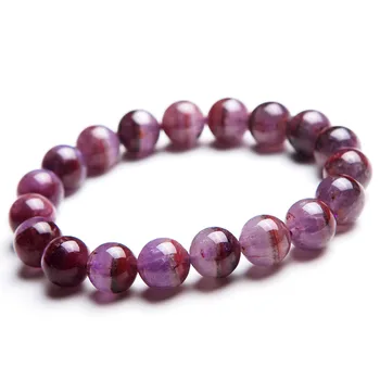 

11mm Genuine Natural Purple Red Cacoxenite Auralite 23 Crystal Quartz Round Beads Jewelry Stretch Charm Bracelet Femme