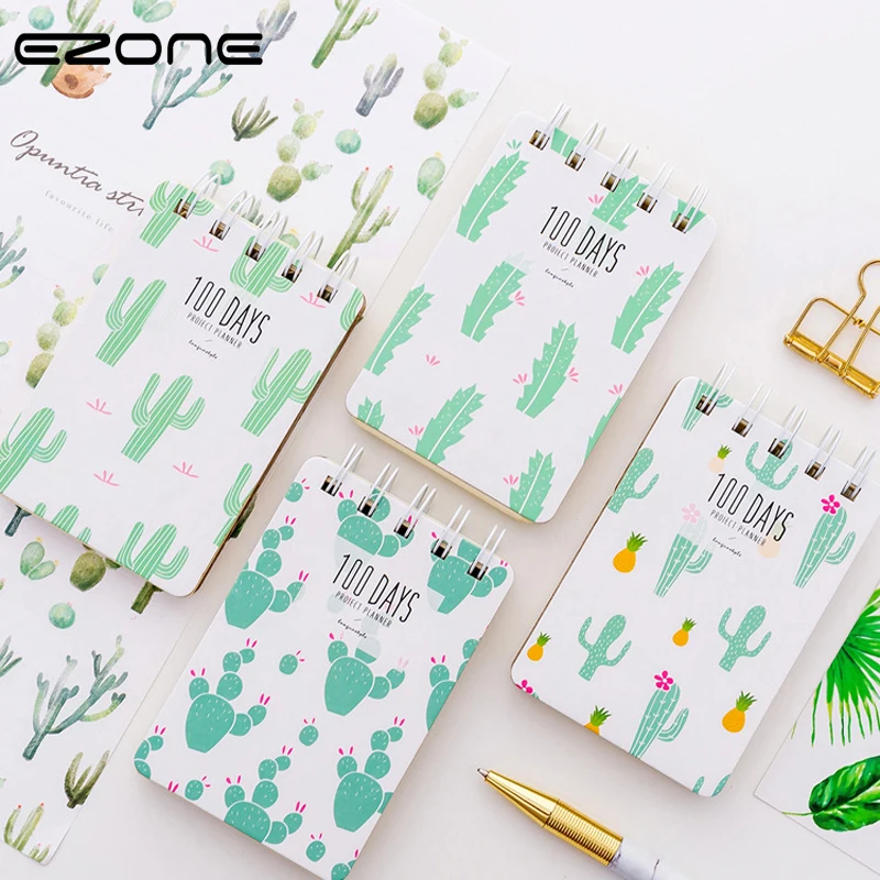 

EZONE Kawaii Spiral Notebook PrinteD Cute Cactus Coil Mini Memo Pad For Students Notes Notepad Traveler Diary Student Stationery