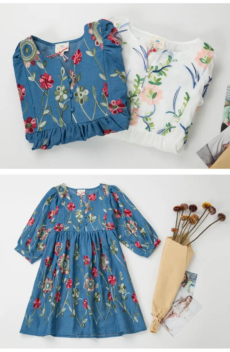 kids flower embroidery dress G3817-13