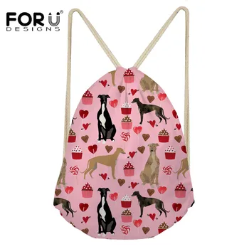 

FORUDESIGNS Greyhound Dog Pet Pattern Drawstring Bag Travel Women Small Storage Backpack Kawaii 3D Printing Christmas Gift Pouch