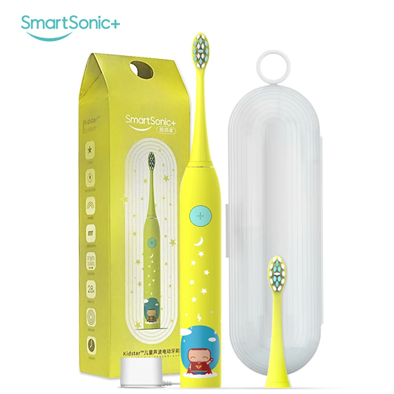 Online SmartSonic niños cepillo de dientes eléctrico cuidado de los dientes limpieza blanqueamiento cepillo recargable con Dupont cabeza del cepillo