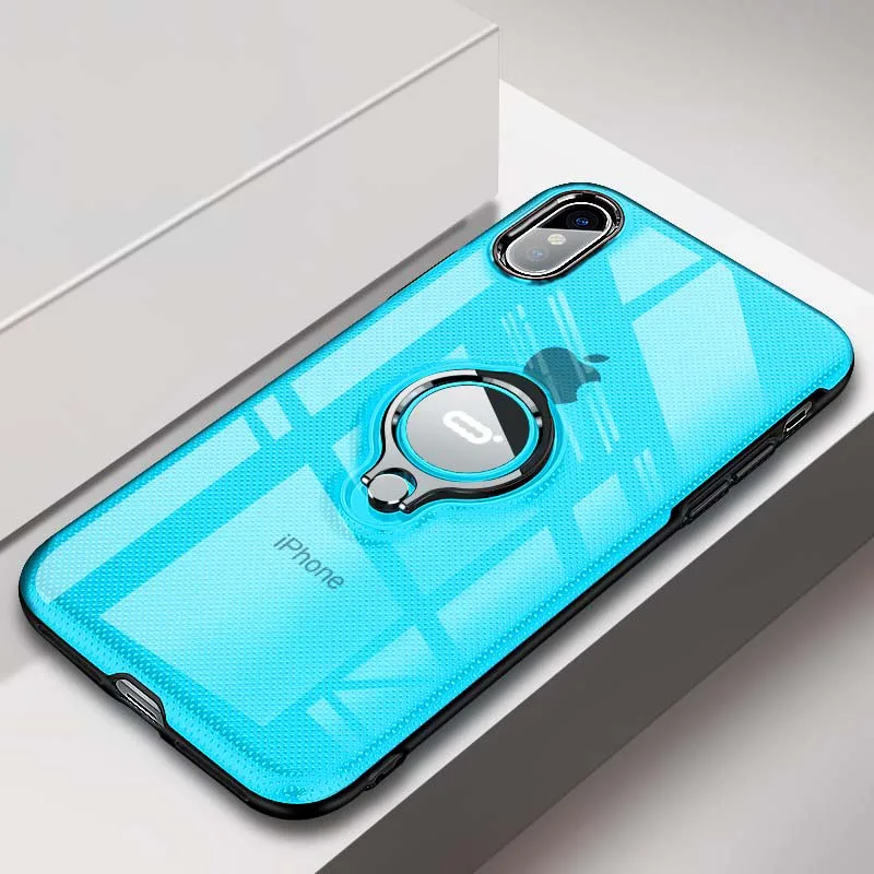 Чехол-подставка с кольцом для IPhone X XS Max XR, тонкий мягкий силиконовый чехол из ТПУ с прозрачной пряжкой, Magentic Kickstand, задняя крышка, Fundas
