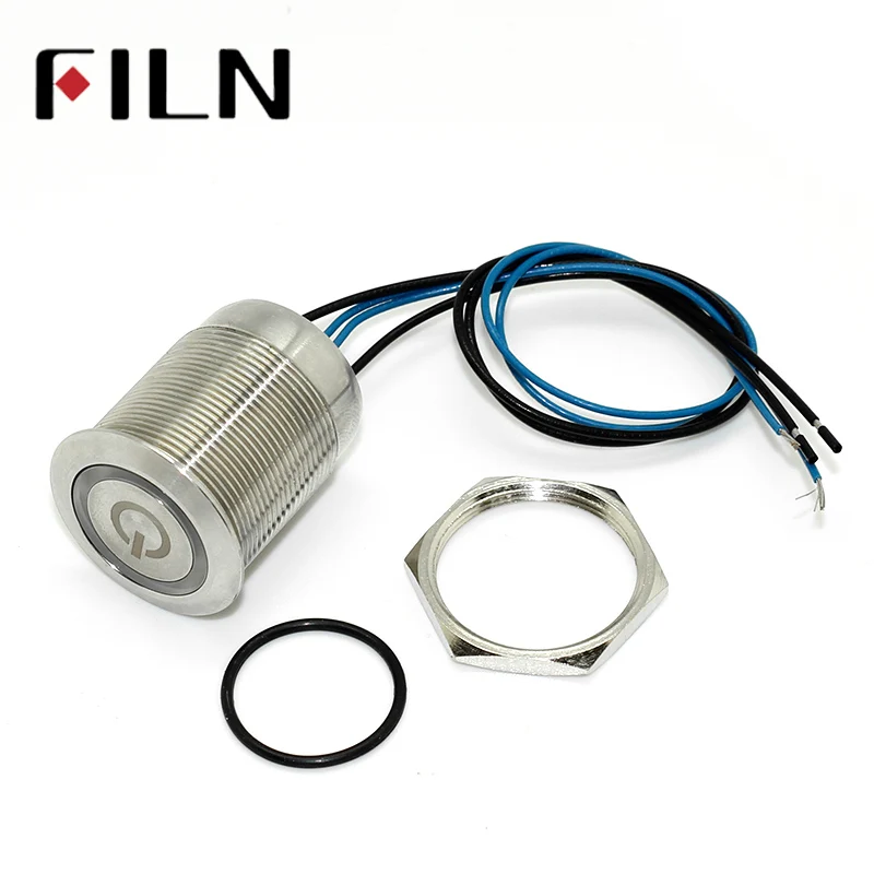 1pc 25mm Lock ON OFF Shortest IP68 Waterproof 12V 24v 220v blue LED Push Button Switch (4)
