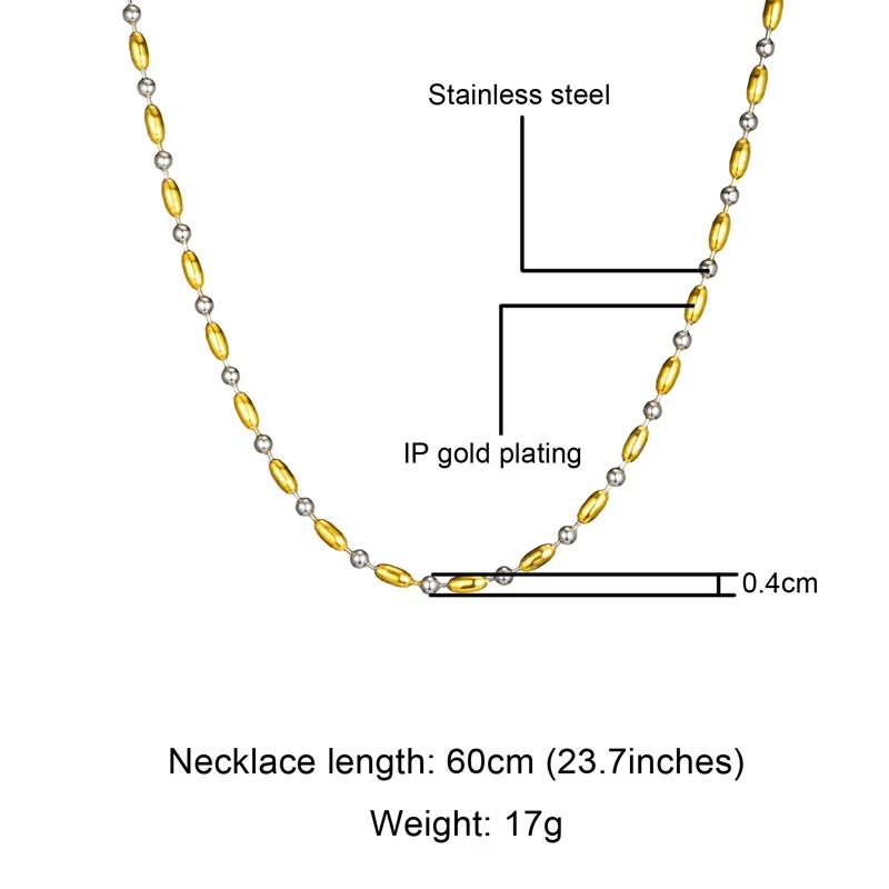 Хип-хоп, ширина 4 мм, нержавеющая сталь, двухцветная цепочка из бисера, ожерелье из нержавеющей стали 316L, ожерелье s Для Мужчин, Ювелирные изделия, Прямая поставка