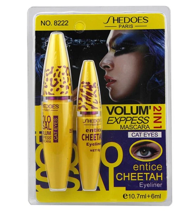 

1Set=2pc Professional Make up Set Eye liner Set Leopard Colossal Black Mascara & Liquid Entice Cheetah Eyeliner Free Drop Ship
